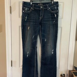 Silver Jeans Dark Co. Size16/34 Indigo Boot Cut with Distressed Detailing